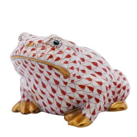 Herend Porcelain "Frog" Rust Fishnet Figurine
