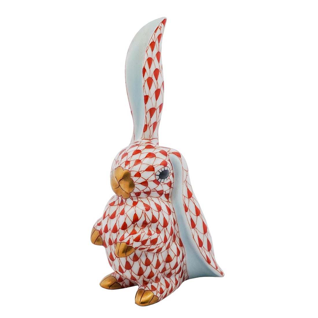Herend Porcelain "Bunny - One Ear Up" Rust Fishnet Figurine (1 of 4)