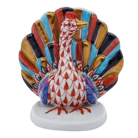 Herend Porcelain Rust Fishnet "Peacock" Figurine