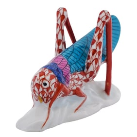 Herend Porcelain Rust Fishnet "Grasshopper" Figurine