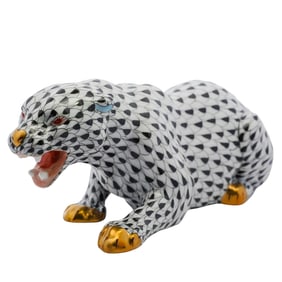 Herend Porcelain "Panther" Black Fishnet Figurine