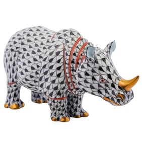 Herend Porcelain "Rhino" Black Fishnet Figurine