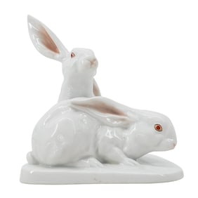 Herend Porcelain "Pair Of Rabbits" Figurine