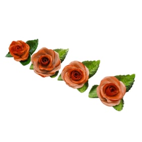 (4 Pc) Herend Porcelain "Rose On Leaf" Card Holders Set