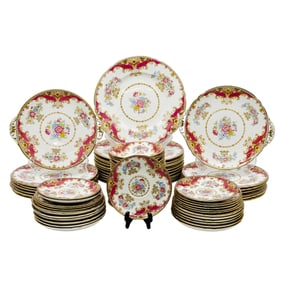 (74 pcs) Shelley Potteries "Sheraton Pink" Bone China Plates
