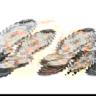 (74 pcs) Shelley Potteries "Sheraton Pink" Bone China Plates: (74 pcs) Shelley Potteries "Sheraton Pink" Bone China PlatesShelley Potteries (est. 1870s, England) Bone China plates in the pattern "Sheraton pink", which includes painted floral designs, pink colorw
