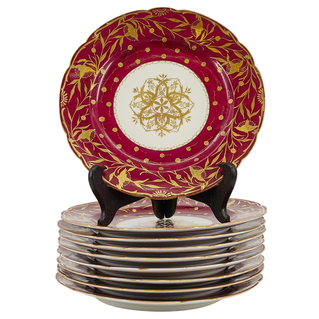 (9 Pcs) Austrian Ovington Bros Gilt Decorated Plates (1 of 6)