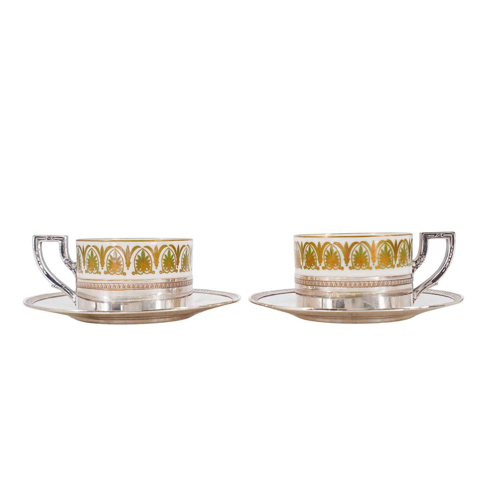 (4 Pc) French Limoges Porcelain Silver Plates Cups & Saucer Plates Set (1 of 11)