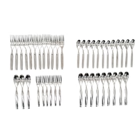 Sasaki Japan "Double Helix" by Ward Bennett (1917-2003, American) Stainless Flatware Set for 12