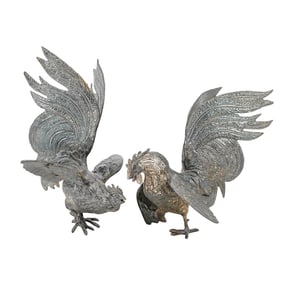 Pair of Silver Plated Roosters