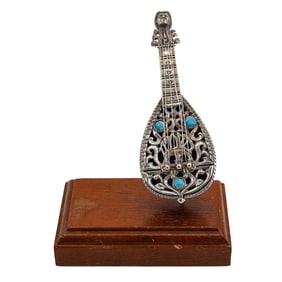Dabbah Judaica Sterling Silver and Turquoise Lute Spice Box