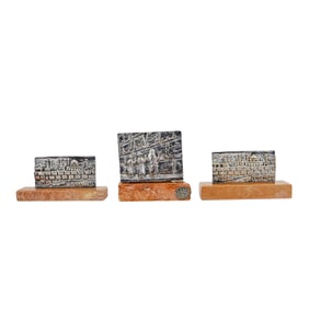 (3 Pc) Judaica Sterling Silver Overlay Jerusalem Standing Plaques