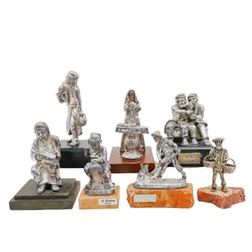 (7 pcs) Sterling Silver Figural Statues; Yoel Zidon, Isaac Jeheskel, A. Kedem