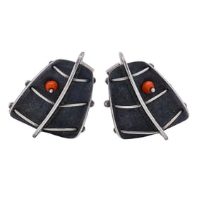 Ed Weiner Sterling Silver Coral Cufflinks