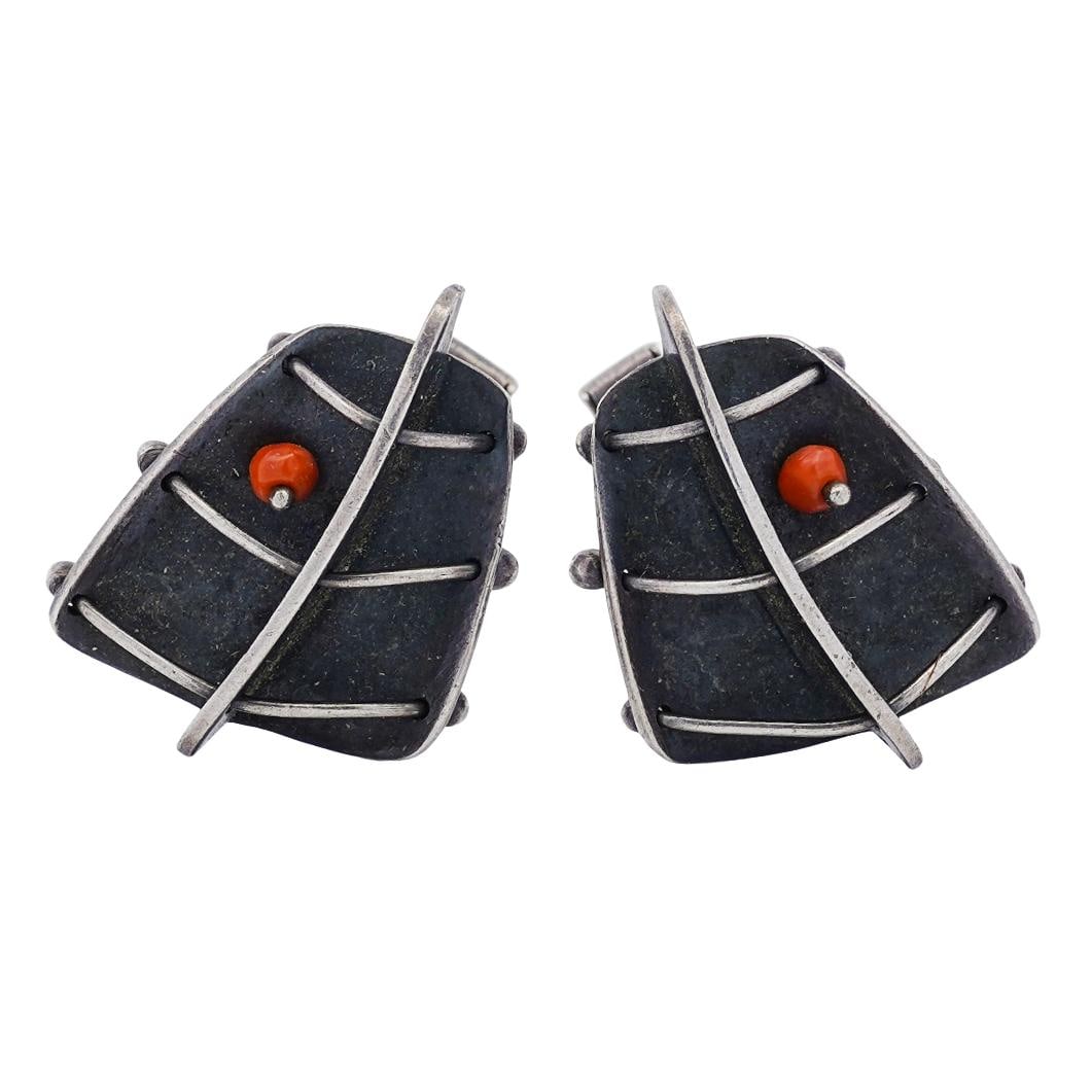Ed Weiner Sterling Silver Coral Cufflinks (1 of 6)
