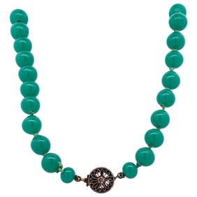 Jade Beaded Necklace with Sterling Clasp