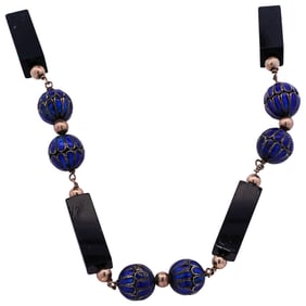 14K Gold & Sterling Silver Cobalt Enamel Beaded Necklace
