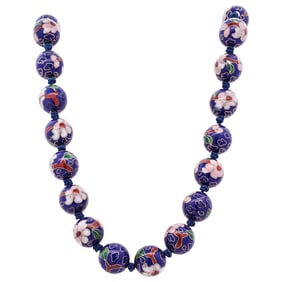 Blue Floral Cloisonne Beaded Necklace
