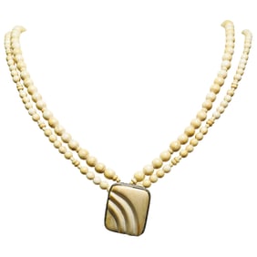 Antique Beaded Bone with Carved Bone and Silver Necklace