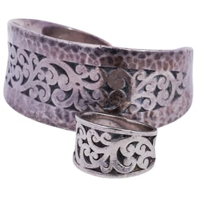 Pair of Lois Hill Sterling Silver Cuff and Ring