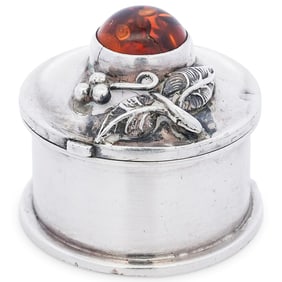 Sterling Silver Pill Box with Amber