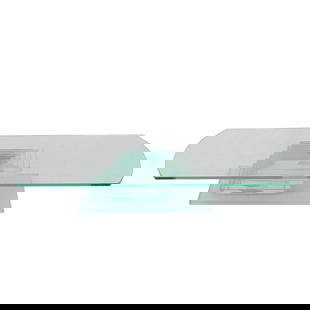 Retro Stacked Glass Sculpture: Retro Stacked Glass SculptureLate 20th century, ContinentalA modern glass sculpture composed of clear, flat glass elements.H: 2 3/4" W: 17"