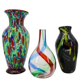 (3 Pcs) Multicolor Art Glass Vases