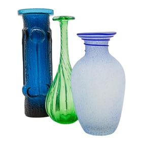 (3 Pcs) Sculptural Art Glass Vases