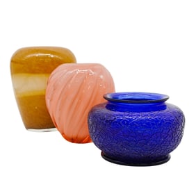 (3 Pcs) Multicolored Art Glass Vases