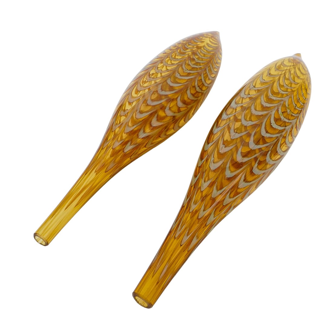 Pair of Amber Art Glass Elongated Bottles (1 of 6)