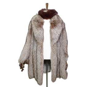 Women's Light Brown Fur Coat and Fur Headband