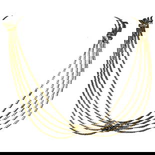 Christian Dior Body Necklace: Christian Dior Body Necklace21st century, FranceChristian Dior body necklace composed of multiple fine gold-tone chains arranged in a symmetrical, draped design. The chains converge at several decorat