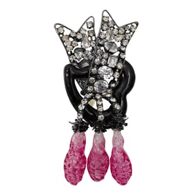 Lawrence VRBA Black and Pink Heart Rhinestone Brooch