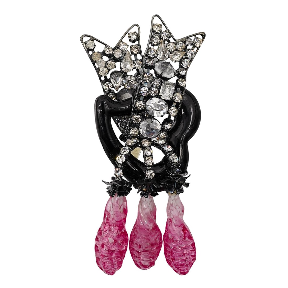 Lawrence VRBA Black and Pink Heart Rhinestone Brooch (1 of 5)