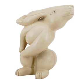 Wood Rabbit Sculpture