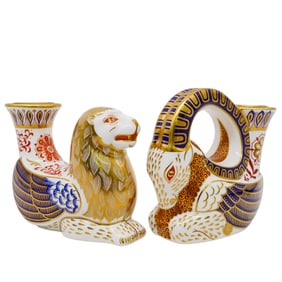 Pair Of Royal Crown Derby Porcelain Candle Holders