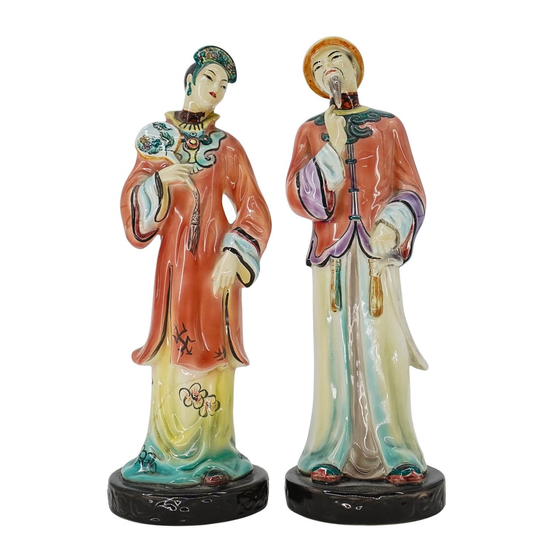 (2 Pc) 1940s Goldscheider "Chinese Princess" & "Chinese Prince" Porcelain Figurines: (2 Pc) 1940s Goldscheider "Chinese Princess" & "Chinese Prince" Porcelain Figurines 1940s, New Jersey, USA. (2 Pc) Vintage 1940s mid century Goldscheider porcelain "Chinese Princess" and "Chinese Prin