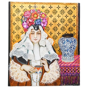 Bertha Cuellar (Mexican) "Monja Coronada con Chocolate" Oil on Canvas