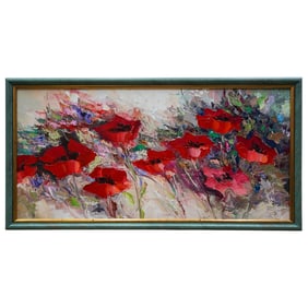 Signed "Reul" Poppies Oil on Canvas Still Life