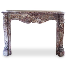 19th C. French Rouge Marble Fireplace Mantle