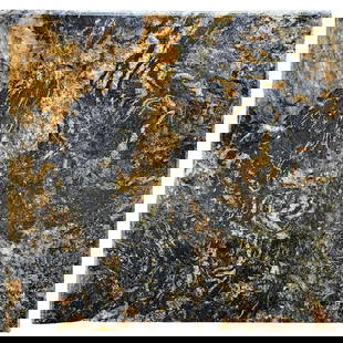 Rectangular Marble Tabletop: Rectangular Marble TabletopRectangular marble tabletop slab, featuring a dramatic, high contrast pattern with deep black, burnt orange, golden rust, and creamy white veining. The polished surface reve