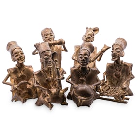 (6 Pc) African Musicians Bronze Sculpture Figures