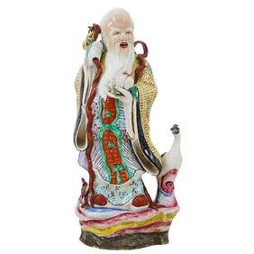 Hand Painted Porcelain Chinese Shouxing Figure with Bird