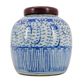 Qing Dynasty Blue & White Porcelain Lotus Ginger Jar