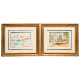 (2 Pc) Hildegarde Hamilton (American, 1898) Watercolor Landscape Paintings
