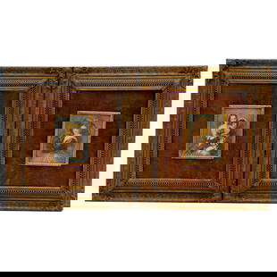 (2 Pc) Antique Miniature Portraits: (2 Pc) Antique Miniature PortraitsLate 19th to Early 20th Century, Continental.(2 Pc) Antique Pair of miniature portraits with brown-hued velvet mat. Framed. Includes:(1 Pc) Antique miniature painting