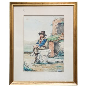 Signed Vintage Italian Gouache on Paper