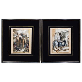 (2 Pc) Edgar Keller (American, 1868-1932) Battle Paintings