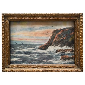 Signed Seascape Watercolor On Paper Painting