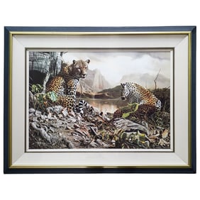 Craig Bone (b. 1955, Zimbabwe) "Leopard Sentry" Signed Framed Giclee Print